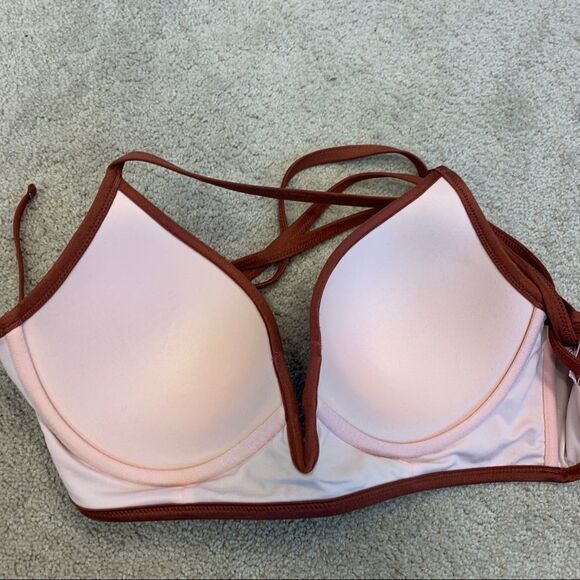 SHADE & Shore Rust Brown bronze deep V bikini top Sz 34D - Picture 5 of 7